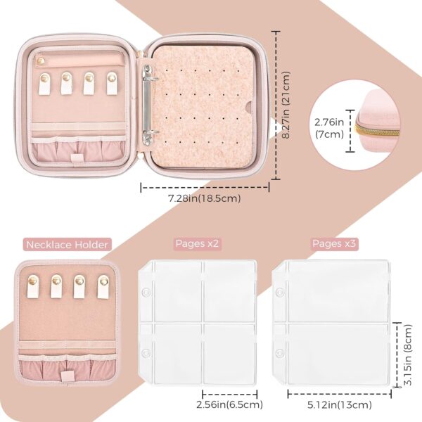 ProCase Medium Travel Jewelry Organizer Case, Jewellery Home Storage Book Ring Binder with Clear Pockets for Presentation, Zippered Pouch Bag for Earrings Necklaces Bracelets -Pink - Image 5