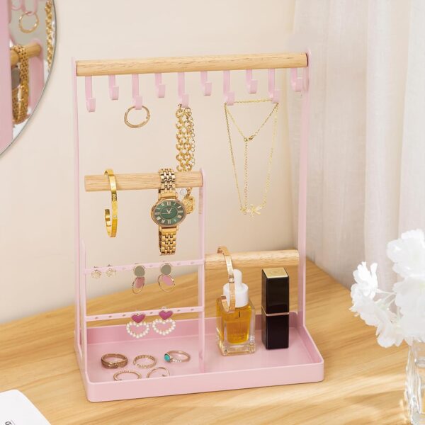 ProCase Jewelry Organizer Jewelry Stand Jewelry Holder Organizer, 4-Tier Necklace Organizer with Ring Tray, Small Cute Aesthetic Jewelry Tower Storage Rack Tree for Bracelets Earrings Rings -Pink - Image 2