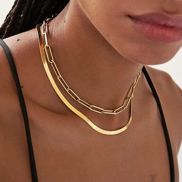 Turandoss Layered Initial Necklaces for Women - Gold Plated Layering Paperclip Chain Choker Necklace Snake Necklace Square Letter Initial Necklace Layered Gold Necklaces Gold Jewelry for Women Jewelry - Image 4