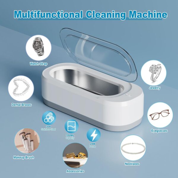 KUNPHY Ultrasonic Jewelry Cleaner, Jewelry Cleaner Machine 12oz 46KHz, Professional Sonic Cleaner with One-Touch Operation, Sonic Cleaner for Rings, Glasses, Jewelry, Dentures White - Image 5