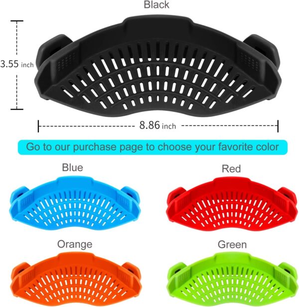 AUOON Clip On Strainer Silicone for All Pots and Pans, Pasta Strainer Clip on Food Strainer for Meat Vegetables Fruit Silicone Kitchen Colander - Image 4