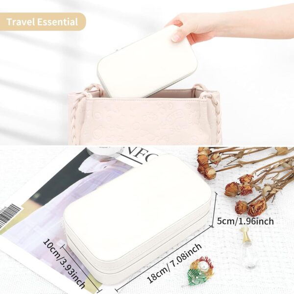 DesignSter Travel Jewelry Box, PU Leather Portable Jewelry Case, Small Jewelry Boxes for Gifts, Travel Jewelry Organizer for Women Rings Earrings Necklaces Bracelets (Beige) - Image 5