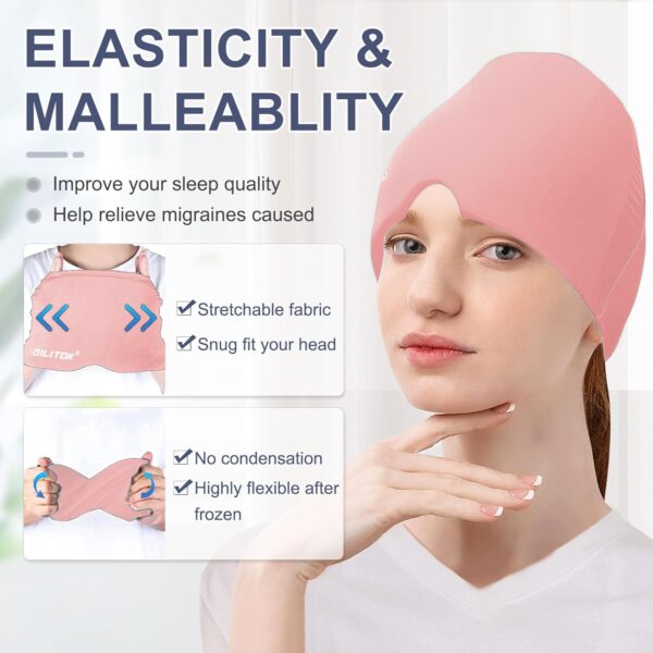 EXQUISLIFE Migraine Headache Relief Cap, Gel Ice Head Wrap, Hot and Cold Therapy, Headache Eyes Mask for Sinus, Puffy Eyes, Tension and Stress Relief (Pink) - Image 6