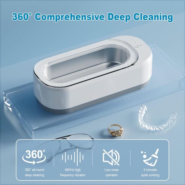 KUNPHY Ultrasonic Jewelry Cleaner, Jewelry Cleaner Machine 12oz 46KHz, Professional Sonic Cleaner with One-Touch Operation, Sonic Cleaner for Rings, Glasses, Jewelry, Dentures White - Image 2