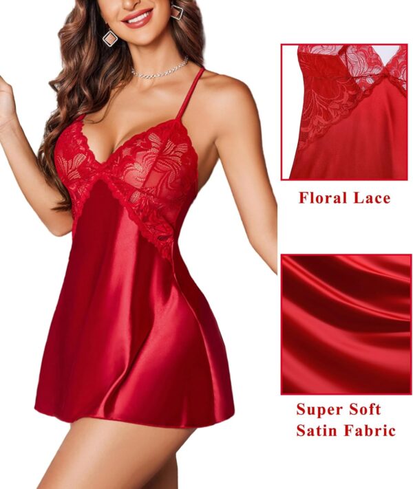 Avidlove Women Lingerie V Neck Nightwear Satin Sleepwear Lace Chemise Mini Teddy - Image 2