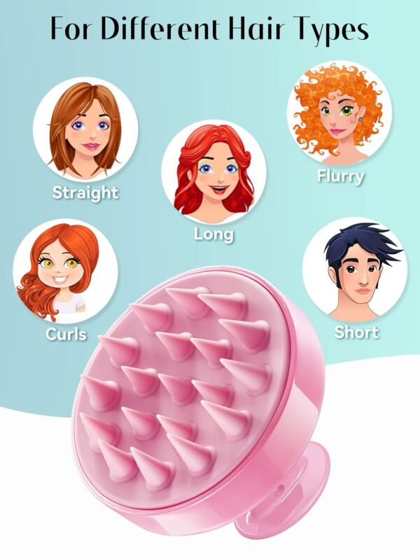 HEETA Shampoo Scalp Brush Massager Hair Growth, Scalp Scrubber with Soft Silicone Bristles for Hair Growth & Dandruff Removal, Hair Brush for Scalp Exfoliator, Cherry Pink - Image 6