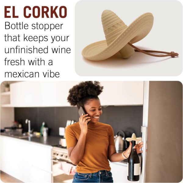 Monkey Business elCorko Silicone Wine Stopper, Bottle Stopper with Sombrero Design, Wine Accessories, Keeps Wine Fresh, Wine Gifts - Image 2