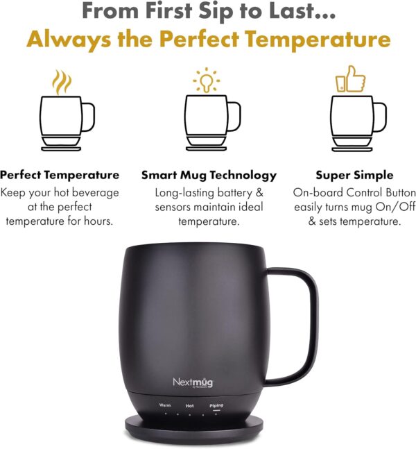 Nextmug - Temperature-Controlled, Self-Heating Coffee Mug (Black - 14 oz.) - Image 2