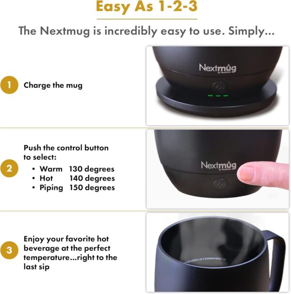 Nextmug - Temperature-Controlled, Self-Heating Coffee Mug (Black - 14 oz.) - Image 4