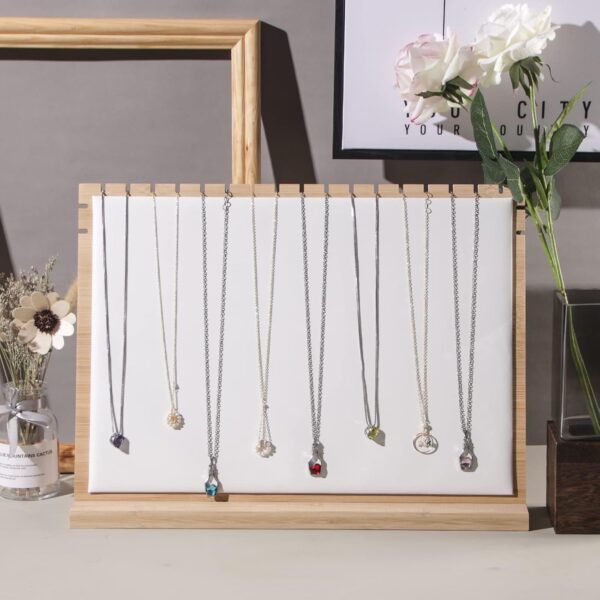 Large Bamboo Necklace Display Stand, Pendant Necklace Wood Jewellery Holder, Chain Jewelry Big Rack Organizer for Store Show Sell (White PU) - Image 2