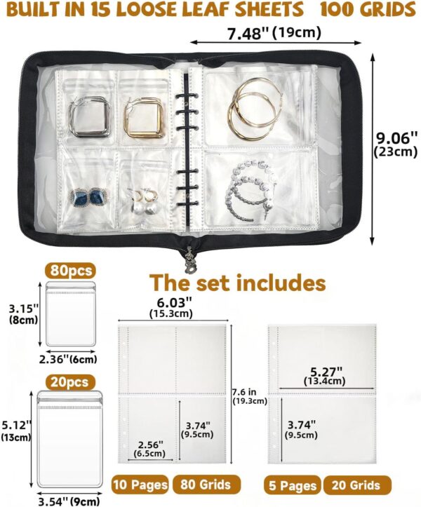 Jewellery Storage Book set Transparent Travel Bracelet Earring organizer Book jewelry pouch organizer Zipper Bag (Black) - Image 6