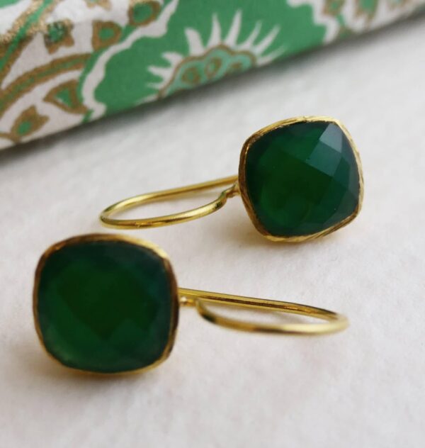 Cushion Cut Green Onyx Gold Plated Sterling Silver Drop Dangle Earrings - Handmade Jewelry Gift Ideas for Women - Christmas Gift Idea - Birthday Gift - Natural Gem Gemstone Stone Jewelry (Green Onyx) - Image 5