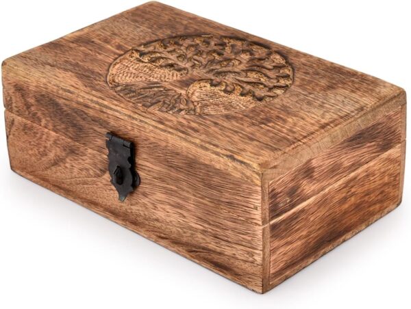 Samhita Handmade Mango Wood Tree of Life Engraving Beautifully Keepsake Box Jewellery Organiser Unique Gift Ideas for Men & Women (Flame Work Finish) - Image 4