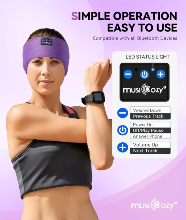 MUSICOZY Bluetooth 5.2 Headband Sleep Headphones Headband Headphones Sports Wireless Music Earphones Eye Mask Earbuds for Workout Running Travel Yoga Mom Women Cool Gadgets Unique Gifts - Image 3