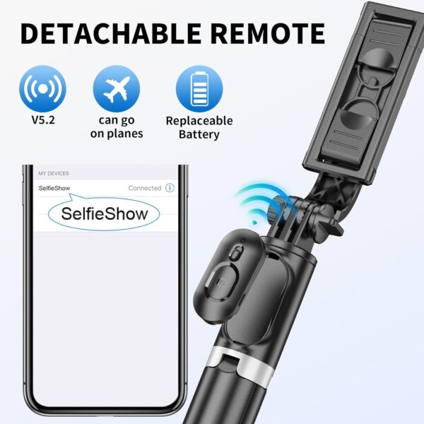 Selfie Stick Tripod, All in One Extendable & Portable iPhone Tripod Selfie Stick with Wireless Remote Compatible with iPhone 16 15 14 13 12 11 pro Xs Max 8 7, Galaxy Note10/S20/S10/OnePlus 9/9 PRO etc - Image 6