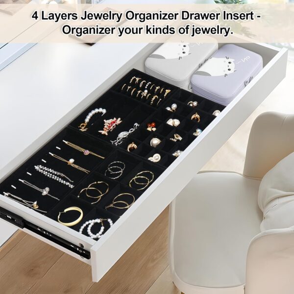 Jenseits 4 Stackable Jewelry Trays Organizer Set for Drawers, Jewellery Drawer Insert Divider Jewel Display Storage with Removable Dividers for Earring Necklace Rings Bracelet, Black - Image 5