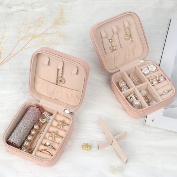 Travel Jewelry Case Small Jewelry Box Jewelry Organizer Storage Case Portable PU Leather Mini Jewelry Travel Case for Girls Womens Earring, Necklace, Rings,Bracelets - Image 5