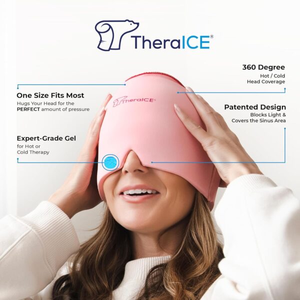 TheraICE Headache Relief Cap, Migraine Ice Pack Mask Products, Women Cooling Gel Hat, Face Cold Compress Head Wrap for Her Stress. Great Birthday Gift for Mom, Sister, Grandma, Girlfriend, & Teacher - Image 2