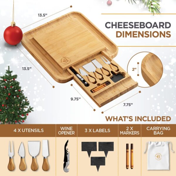 Charcuterie Board - Bamboo Cheese Board and Charcuterie Gift Set & Accessories - Wedding Gifts for Couples 2024, Housewarming Gifts New Home, Birthday, Christmas, White Elephant Gifts, Kitchen Gadgets - Image 4