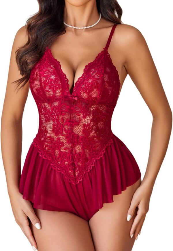 Avidlove Lingerie for Women Lace Bodysuit One Piece Teddy Babydoll Mesh Chemise V Neck Sleepwear