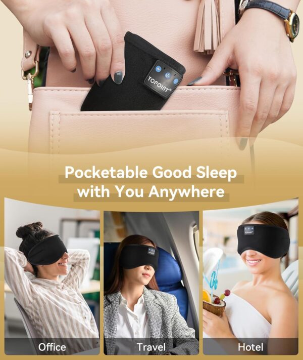 TOPOINT Sleep Mask with Headphones Bluetooth 5.2 Wireless, Sleep Headphone with Microphone Built-in HD Speakers Music, Eye Mask for Sleeping Travel Meditation for Men Women Girl Cool Gadgets - Image 8