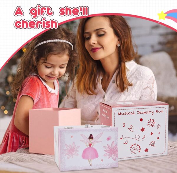 Musical Jewellery Box for Girls with 2 Drawers, Kids Toys Music Box with Spinning Ballerina,Girls Gift for 3-12 Years Old Jewel Storage Box - Image 8