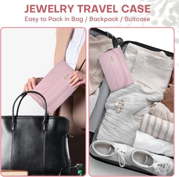 Travel Jewelry Organizer - Foldable travel jewelry case for earrings, necklaces, rings, bracelets, brooches, pink - Image 8