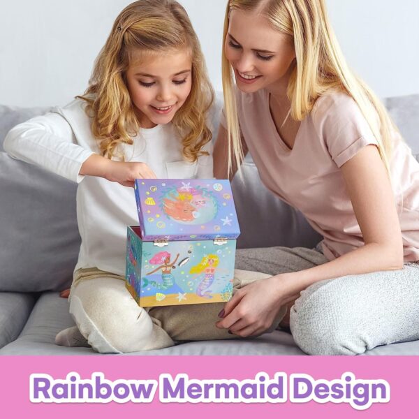 Jewelkeeper - Musical Jewellery Box for Girls with 2 Storage Drawers, Rainbow Mermaid and Gold Leaf - Melody Sobre las Olas Olas - Image 7