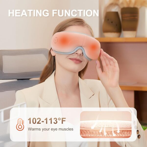 Eye Massager with Heat, Heated Eye Mask with Bluetooth Music, Massages Eye Muscles, Eye Care Gift with 5 Massage Modes and 180° Folding Design, Gifts for Friend, Mom and Dad. - Image 3