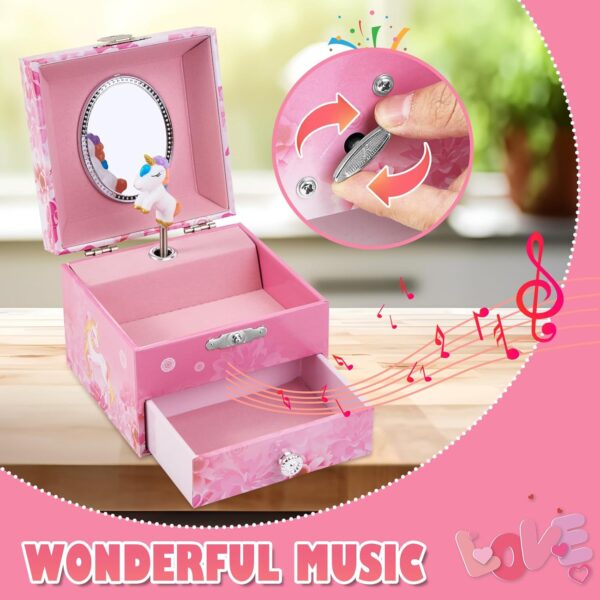 Girl's Musical Jewellery Box With Drawer and Spinning Unicorn, Kids Music Box Jewel Storage Toys Case for Girls Gift - Image 6