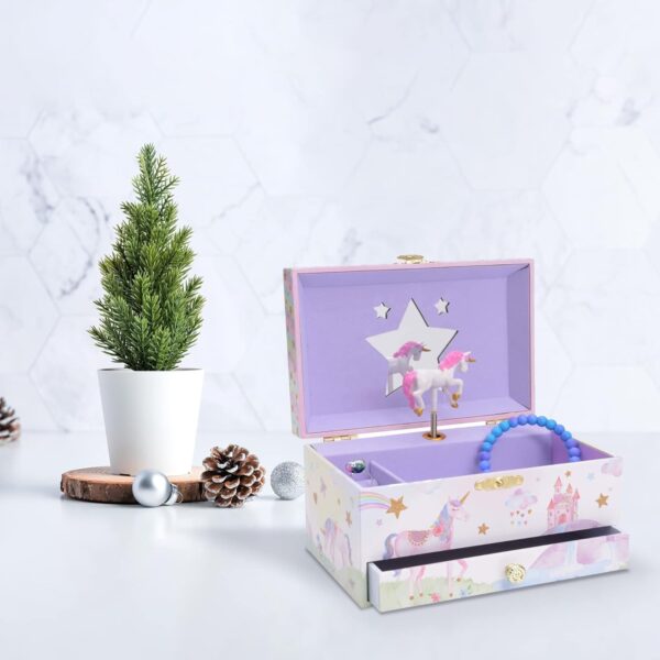 Jewelkeeper Jewelry Box for Girls - Child Jewelry Box Girl with 1 Drawer - Wood Jewelry Box - Unicorn Musical Jewelry Boxes, Beautiful Dreamer Tune - Wonderful Gifts for 5 Year Old Girls - Image 2