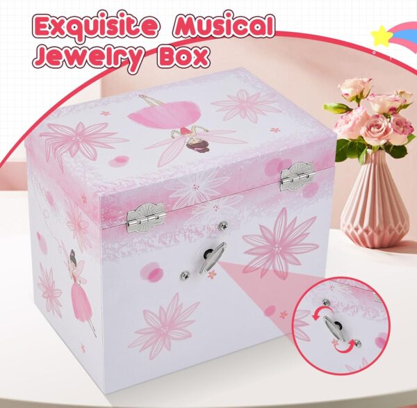 Musical Jewellery Box for Girls with 2 Drawers, Kids Toys Music Box with Spinning Ballerina,Girls Gift for 3-12 Years Old Jewel Storage Box - Image 5