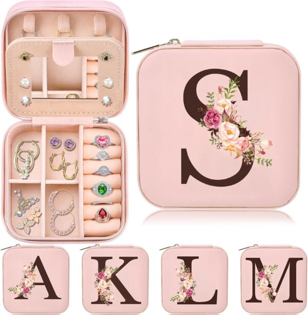 Bridal Shower Gifts for Women, Travel Jewelry Case Box Organizer Personalized Gifts for Women Wife Mom Aunt Mothers Day Mom Gifts from Daughter Son，Bridesmaid Proposal Unique Gifts, Initial S