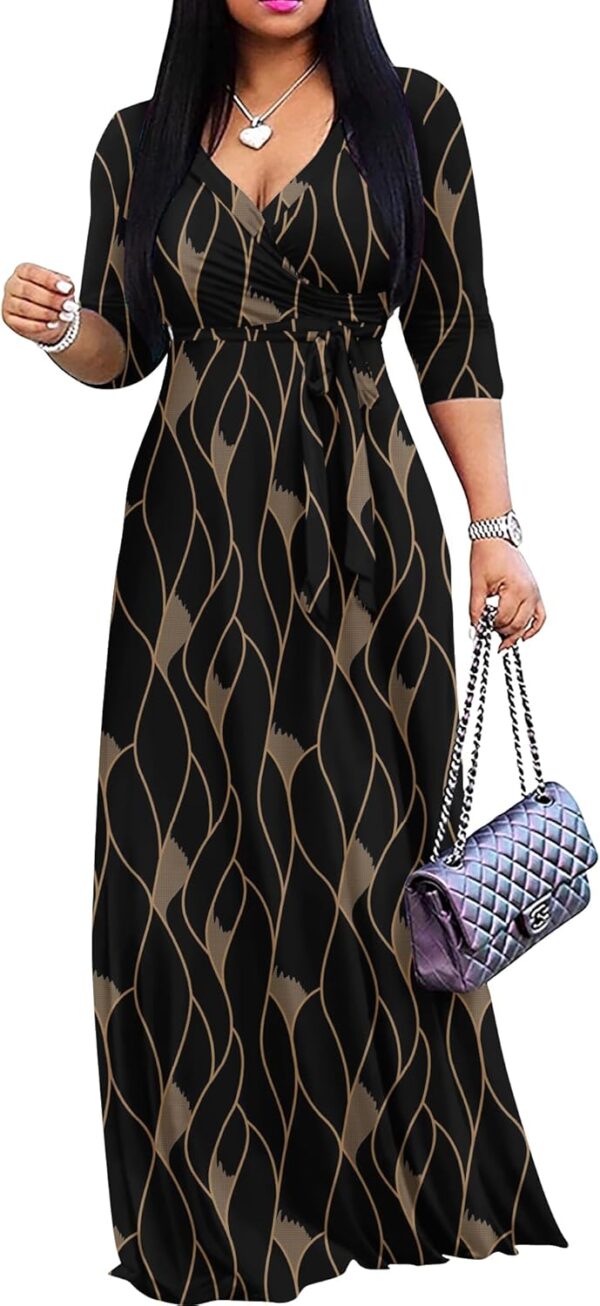 FANDEE Plus Size Maxi Dress for Women Casual Summer Sundress V-Neck 3/4 Sleeve