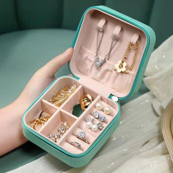 Travel Jewelry Box, Cute Mini Travel Jewelry Case, Portable Jewellery Storage Holder for Earrings Necklace Rings (Blue) - Image 5