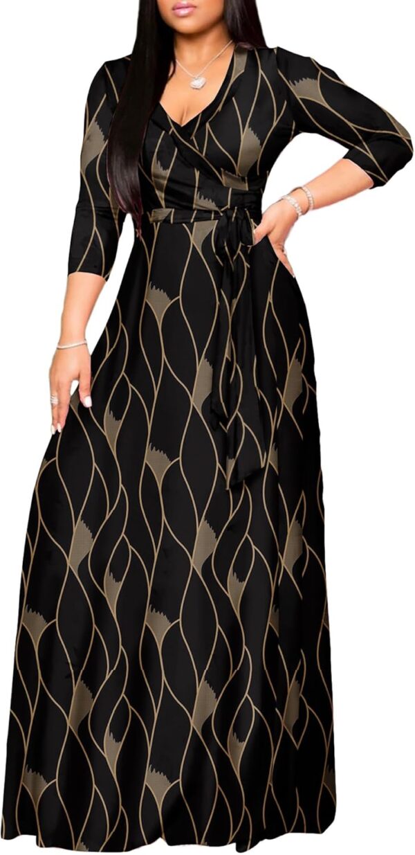 FANDEE Plus Size Maxi Dress for Women Casual Summer Sundress V-Neck 3/4 Sleeve - Image 2