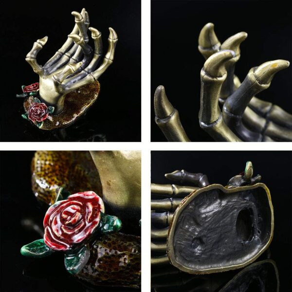 YU FENG Gothic Rose Skeleton Hand Jewelry Holder for Halloween Decor Rings Necklaces and Jewellery Accessories Hand Form Display Holders for Women Gift - Image 8