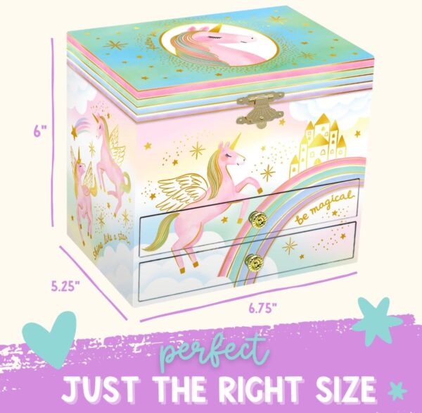 Musical Unicorn Jewelry Box for Girls - Kids Music Box with Spinning Unicorn, Unicorn Birthday Gifts for Little Girls, Jewelry Boxes, 6.8 x 5.3 x 6 in - Ages 3-10 - Image 8