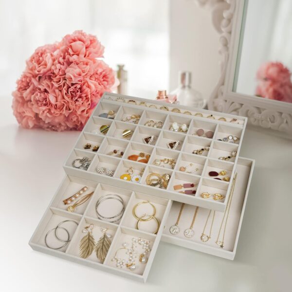 ProCase 3 Stackable Jewelry Trays Organizer Set for Drawers, Jewellery Drawer Insert Divider Jewel Display Storage with Removable Dividers for Earring Necklace Bracelet -Beige - Image 7