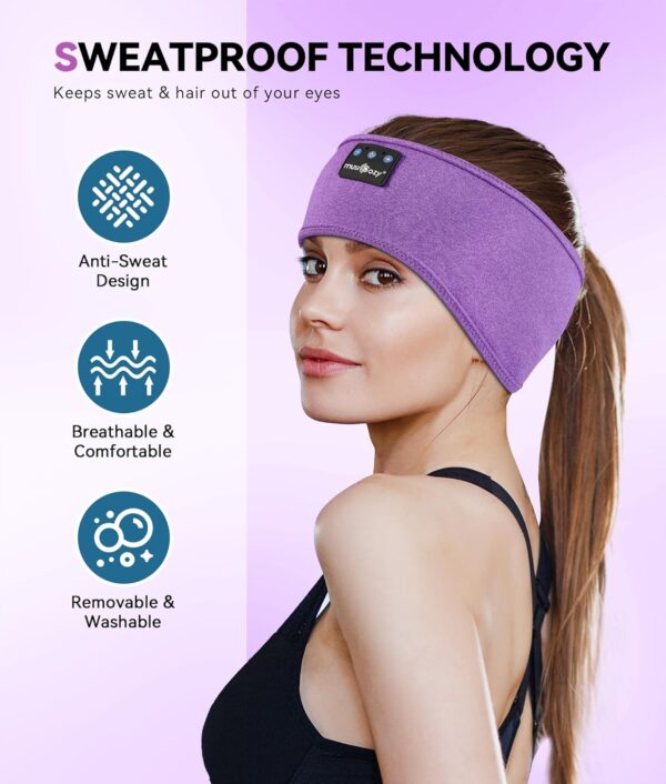 MUSICOZY Bluetooth 5.2 Headband Sleep Headphones Headband Headphones Sports Wireless Music Earphones Eye Mask Earbuds for Workout Running Travel Yoga Mom Women Cool Gadgets Unique Gifts - Image 4