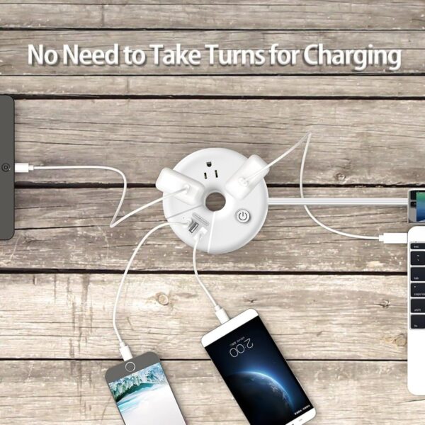 Travel Power Strip, NTONPOWER 3 Outlets 3 USB Portable Desktop Charging Station Short Extension Cord 3ft for Office, Home, Hotels, Cruise Ship, Nightstand, White, i-Donut Power Strip - Image 5