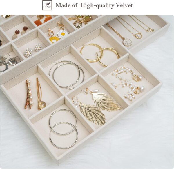 ProCase 3 Stackable Jewelry Trays Organizer Set for Drawers, Jewellery Drawer Insert Divider Jewel Display Storage with Removable Dividers for Earring Necklace Bracelet -Beige - Image 5