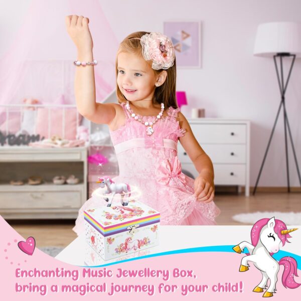 Girls' Musical Jewelry Box Organizer with Jewelry Set - Flowers and Unicorn Jewellery Box Music Box - Jewelry Storage and jewelry box for girls - Image 2