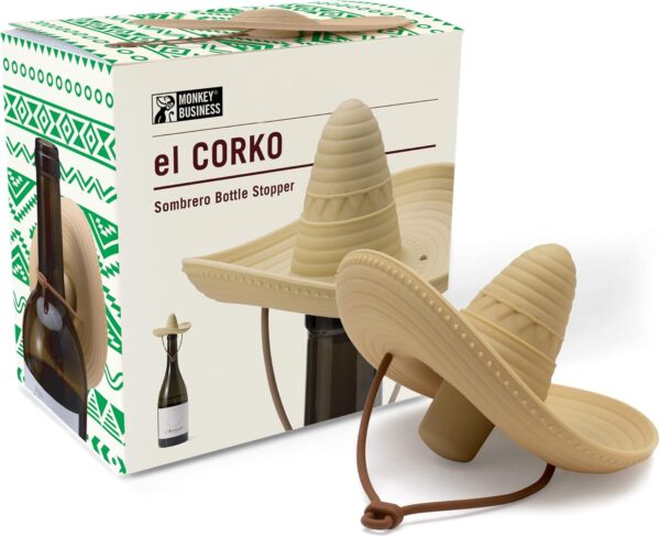 Monkey Business elCorko Silicone Wine Stopper, Bottle Stopper with Sombrero Design, Wine Accessories, Keeps Wine Fresh, Wine Gifts