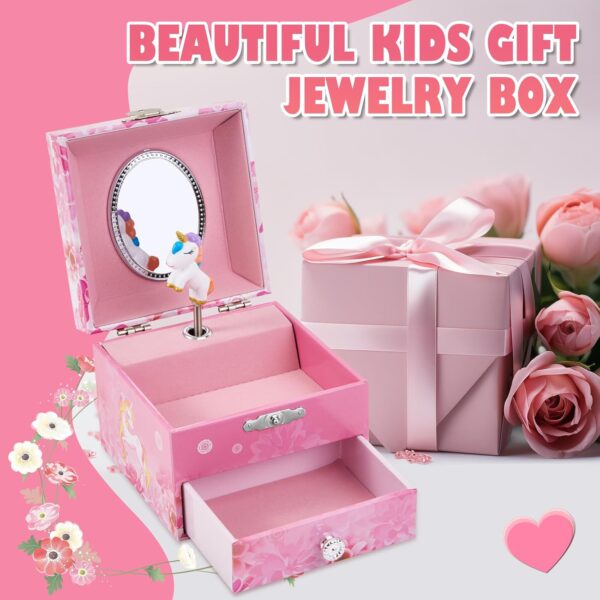 Girl's Musical Jewellery Box With Drawer and Spinning Unicorn, Kids Music Box Jewel Storage Toys Case for Girls Gift - Image 3