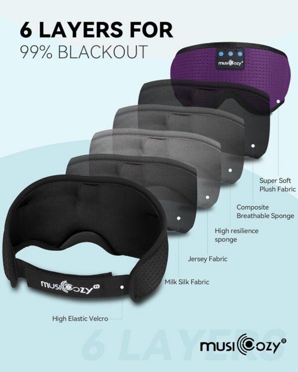 MUSICOZY Sleep Headphones Masks, Bluetooth Sleep Eye Mask for Sleeping for Side Sleepers, Sleeping Masks Headphones Wireless Music Mask Men Women with Speakers Cool Tech Gadgets Gifts(Purple) - Image 6