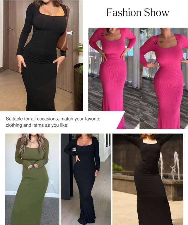 Popilush Long Sleeve Maxi Dress Bodycon Cocktail Dress Shapewear Tummy Control Fall Formal Dresses Built-in Bra - Image 2