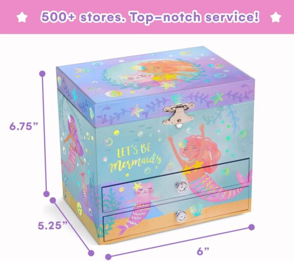 Jewelkeeper - Musical Jewellery Box for Girls with 2 Storage Drawers, Rainbow Mermaid and Gold Leaf - Melody Sobre las Olas Olas - Image 4