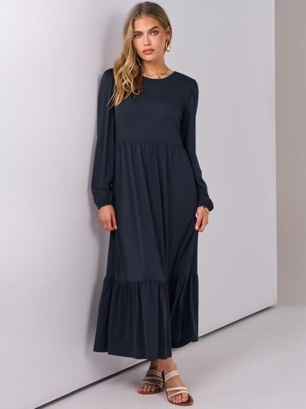 ANRABESS Women's Casual Long Sleeve Midi Dress 2024 Fall Crewneck A Line Tiered Flowy Loose Trendy Dresses with Pockets - Image 6