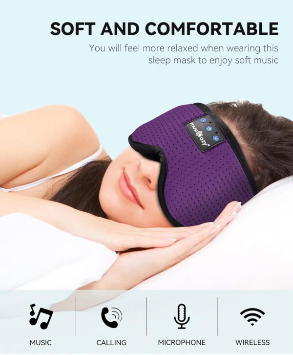 MUSICOZY Sleep Headphones Masks, Bluetooth Sleep Eye Mask for Sleeping for Side Sleepers, Sleeping Masks Headphones Wireless Music Mask Men Women with Speakers Cool Tech Gadgets Gifts(Purple) - Image 2